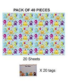 Party Anthem Monster Gift Wrapping Paper with Name Tags Blue - Pack of 40