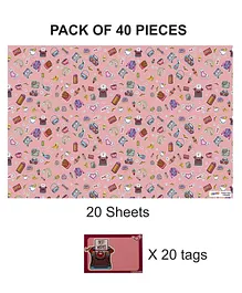 Party Anthem Girly Chic Gift Wrapping Paper with Name Tags Pink - Pack of 40