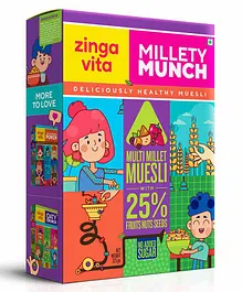 Zingavita Multi Millet Muesli with 25% Fruits Nuts Seeds Healthy Breakfast Cereal With Whole Grains - 375 gm