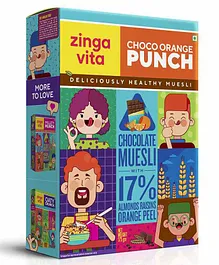 Zingavita Chocolate Oats Muesli with 17% Almonds Raisins Orange Peel Healthy Breakfast Cereal With Heart Healthy Oats - 375 gm