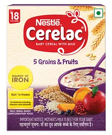 Nestle CERELAC Baby Cereal with Milk 5 Grains & Fruits From 18 to 24 Months - 300 gm Bag In Box Pack