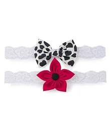 Knotty Ribbons Set Of 2 Flower & Heart Bow Headband - White & Maroon