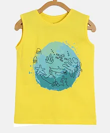 The Talking Canvas Fish World Print Boys Sleeveless T-Shirt - Yellow
