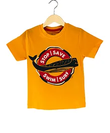 The Talking Canvas Half Sleeves Stop Save Swim Surf Print T-Shirt - Orange