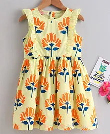 Lil Drama Sleeveless Floral Block Print Dress - Yellow