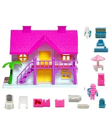FunBlast Dolls House & Play Set with Openable Door & Furniture Pink - 18 Pieces