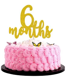 Party Propz Glitter 6 Months Birthday Cake Topper - Golden