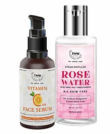 TNW -THE NATURAL WASH Vitamin C Face Serum And Steam Distilled Rose Water Combo - 30 ml -  100 ml