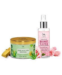 TNW -THE NATURAL WASH Pure Aloe Vera Gold Gel And Steam Distilled Rose Water Combo - 100 gm -  200 ml