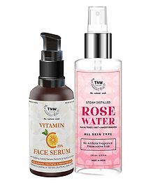 TNW -THE NATURAL WASH Vitamin C Face Serum And Steam Distilled Rose Water Combo - 30 ml -  200 ml