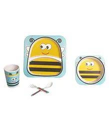 Baby Moo Fiber Dinner Set Honey Bee Print Blue Yellow - 5 Pieces