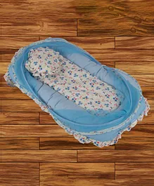 Mittenbooty Cotton Mosquito Net With Attached Bedding Set Floral Print - Blue