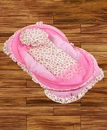 Mittenbooty Cotton Mosquito Net With Attached Bedding Set Floral Print - Pink