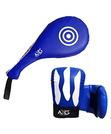 AXG New Goal Taekwondo Combo With Focus Pad and Finger Out Gloves Small- Blue
