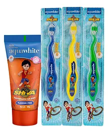 Aquawhite Shiva Zig Zag Toothbrush Toothpaste Bubble gum flavour  Combo Set - 80 gm
