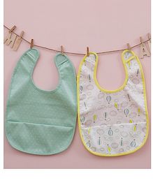 Mi Arcus Laminated Feeding Bib Water Resistant Washable Pack of 2 - Green & White