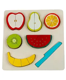 Little Jamun Wooden Fruit Cutting Tray with Knife - Multicolor