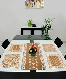 Saral Home Cotton Dining Table Place Mats Pack of 4 Mats and 1 Table Runner - Beige