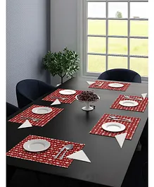 Saral Home Printed Cotton Placemat with Napkins Set of 6 - Red