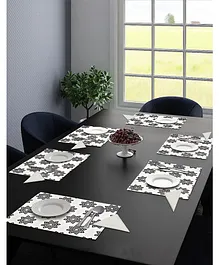Saral Home Printed Cotton Placemat with Napkins Set of 6 - Black