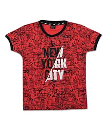 LEO  Half Sleeves New York City Print Tee - Red