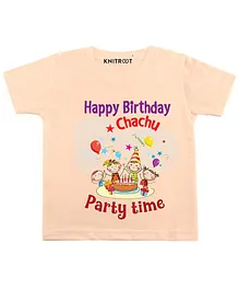 KNITROOT Half Sleeves Happy Birthday Chachu Printed Tee - Peach