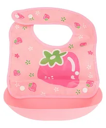 Yellow Bee Pink & Blue Printed Bib with Crumb Collector - Pink