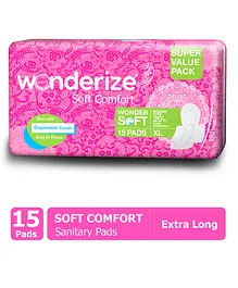 Wonderize Soft Comfort XL Cotton Sanitary Napkins 15 Pads Super Saver Pack With Disposable Pouch