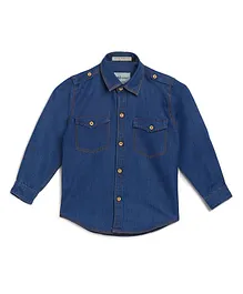 AJ Dezines Full Sleeves Solid Denim Shirt - Blue