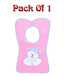 The Little Lookers Baby Bib Bear Embroidered - Pink