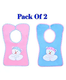 The Little Lookers Baby Bib Bear Embroidered Pack of 2 - Pink Blue