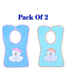 The Little Lookers Baby Bib Bear Embroidered Pack of 2 - Green Blue