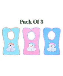 The Little Lookers Baby Bib Bear Embroidered Pack of 3 - Green Blue Pink