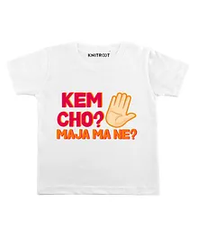 KNITROOT Kem Cho Print Half Sleeves Tee - White