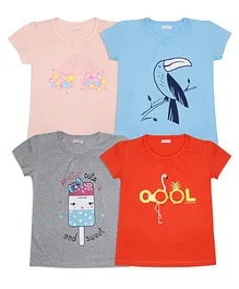 Luke and Lilly Short Sleeves Bird Printed Cotton T-Shirt Pack of 4 - Multicolor