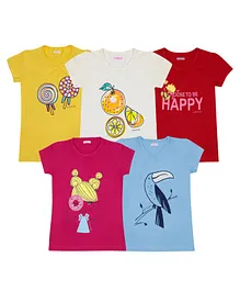 Luke and Lilly Short Sleeves Bird Printed Cotton T-Shirt Pack of 5 - Multicolor