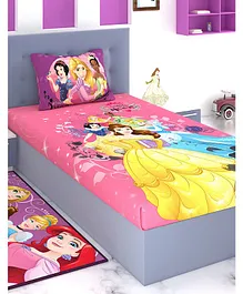 Athom Trendz Disney Princess Single Bed Sheet with Pillow Cover - Pink