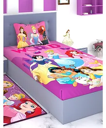 Athom Trendz Disney Princess Single Bed Sheet with Pillow Cover - Dark Pink