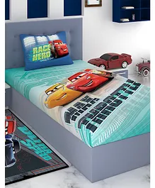 Athom Trendz Disney Pixar Car Single Bed Sheet with Pillow Cover - Blue