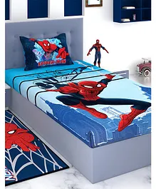 Athom Trendz Marvel Spiderman Single Bedsheet with Pillow - Blue