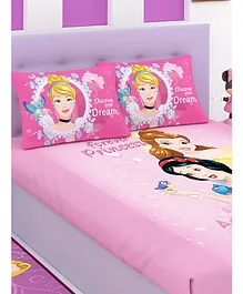 Athom Trendz Disney Princess Double Bed Sheet with Pillow Covers - Pink