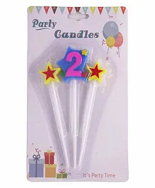 Funcart Two Star Numerical Number 2 Cake Topper Candle - Multicolour