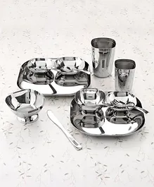 Pine Kids Stainless Steel Square Shape Dinner Set - 14 Pieces