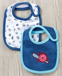 Babyhug Cotton Bib With Velcro Sports Print Pack of 2 - Blue