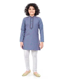 Nakshi By Yug Full Sleeves Yoke Embroidery Detailing Kurta & Churidar Set - Blue