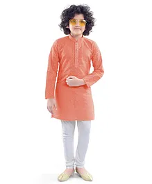 Nakshi By Yug Full Sleeves Leaves Embroidery Detailing Kurta & Churidar Set - Peach