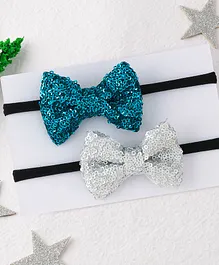 Knotty Ribbons Pack Of 2 Sequin Bow Headband - Blue & White
