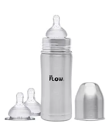 Dr.Flow Vogue Stainless Steel Baby Feeding Bottle Silver - 360 ml 