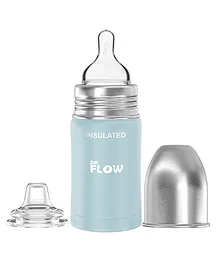 Dr.Flow 2 in 1 Omega Insulated ThermoSteel Baby Feeding Bottle  Blue - 180 ml