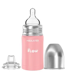 Dr.Flow 2 in 1 Omega Insulated ThermoSteel Baby Feeding Bottle Pink - 180 ml